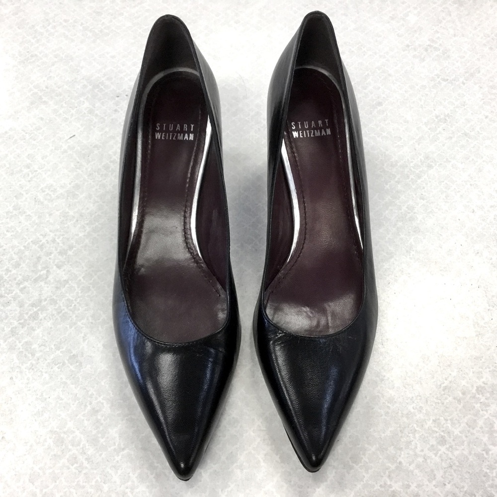 Stuart Weitzman Black Leather Pumps Size 8.5 , Leather Stiletto Heel Shoe